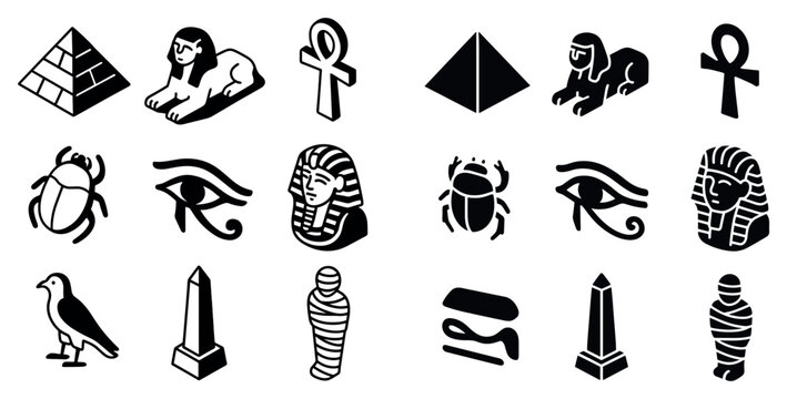 Egyptian icons with pyramid sphinx ankh minimal
