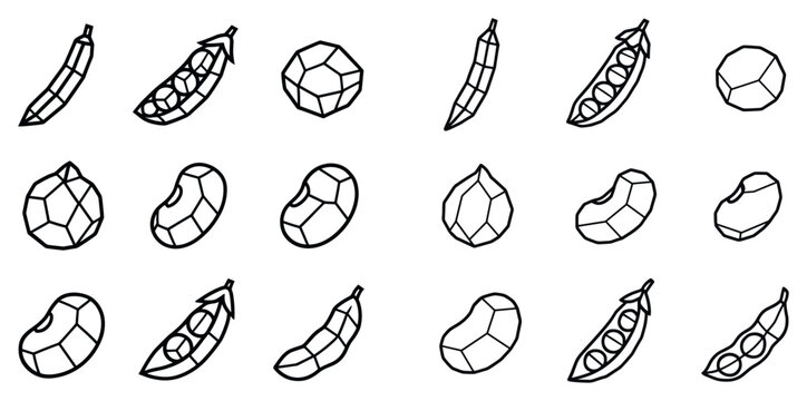 Food icons with pea pod bean outline