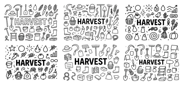 Harvest doodles in black and white pattern