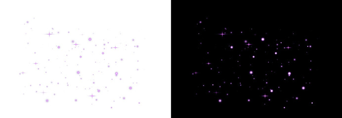 Naklejka premium Pink glowing dust cloud with stars isolated on a split background. Magical particle texture. PNG.