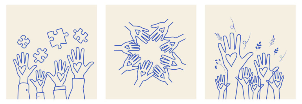 Raised hands collection. Modern cartoon design.
