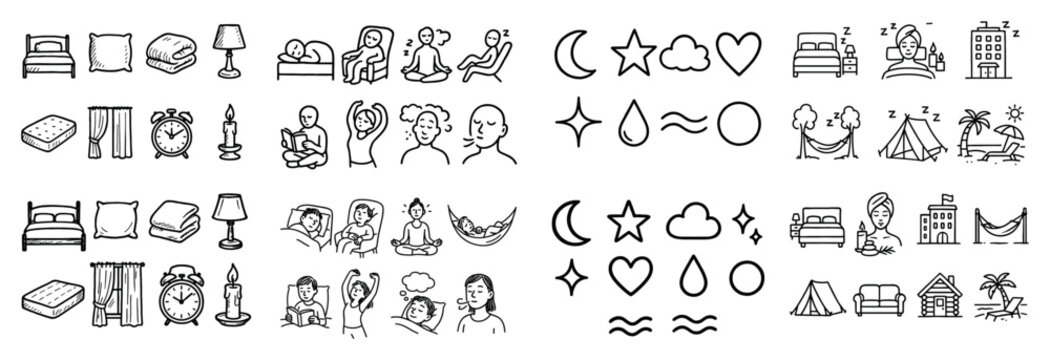 Sleep and accommodation icon collection