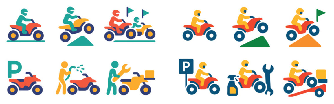 Outdoor icons with quad rider and wrench colorful