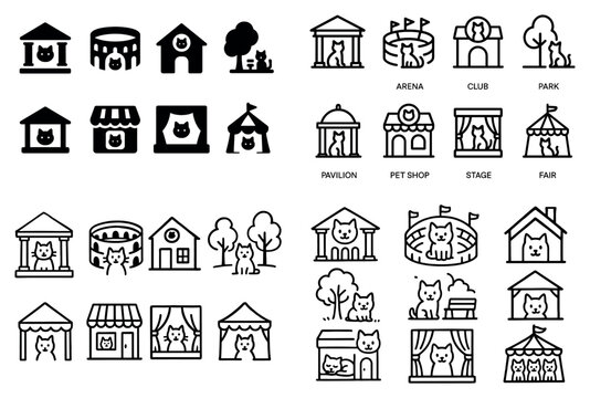 Cat related venue and storefront icons arranged in rows.
