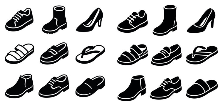 Footwear icons with shoe boot sandal silhouette