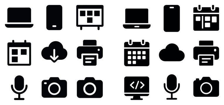 Technology icons with laptop camera microphone minimal