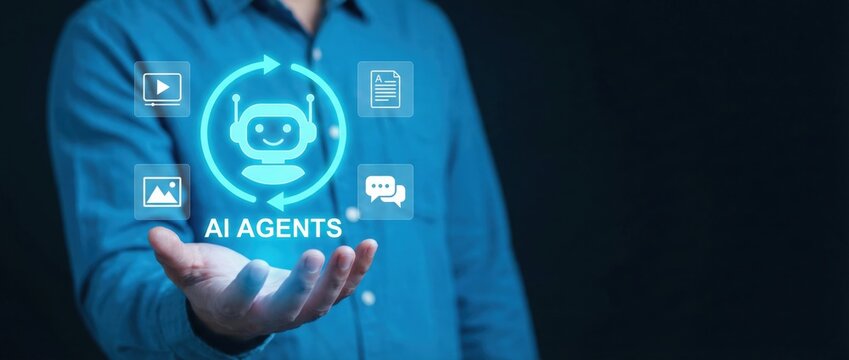 Innovative ai agents technology demonstration modern office digital content futuristic environment close-up view advancing automation and interaction