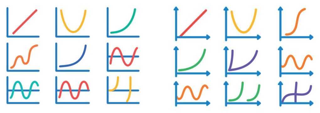 Analytics icons with graph curve axis colorful