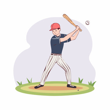 Joueur de baseball frappant la balle en illustration cartoon