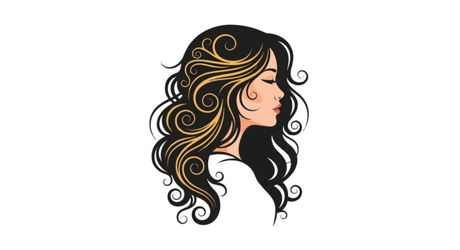 Stylized female head profile with flowing hair.