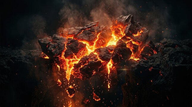 Glowing fiery rock symbolizing defeat or loss, dramatic abstract concept with molten texture and intense heat on dark background, cinematic glow, realistic detail, no logos
