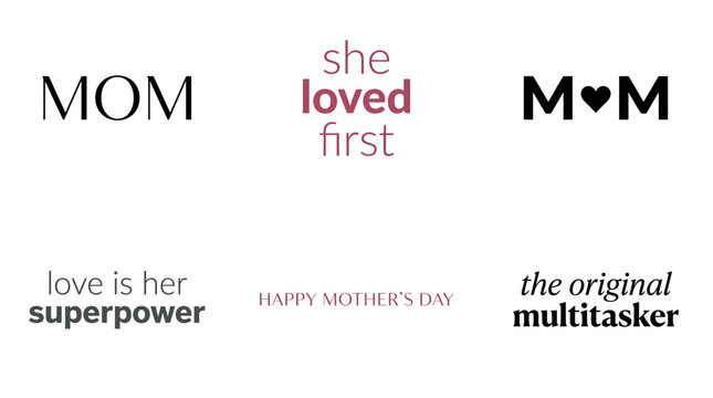 Mother's Day Collection of sentimental typography designs for Mother's Day celebration and maternal appreciation gifts