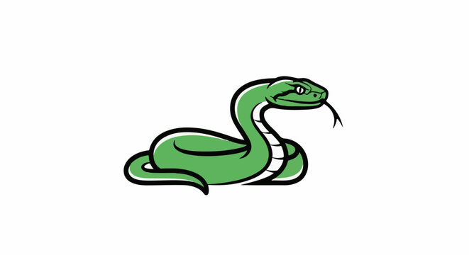 A stylized green snake coiled with its head raised and tongue flicking