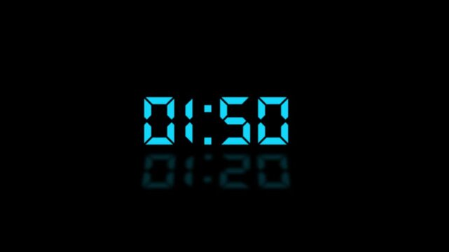 2 minute countdown animation from 120 seconds to 0 seconds on a transparent background, One minute countdown timer with alpha channel
