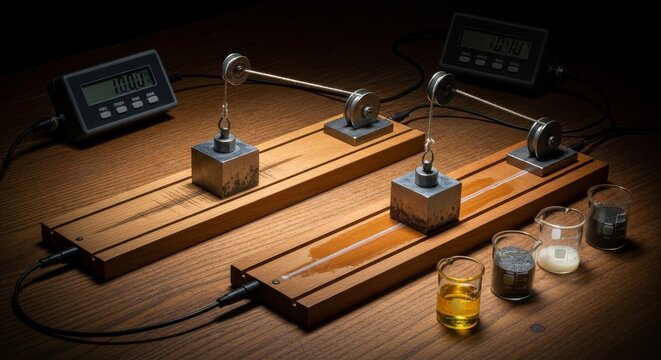 Physics Experiment Demonstrating Friction on Wooden Tracks