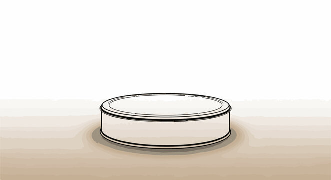 A simple drawing of a shallow, round, white container on a neutral surface