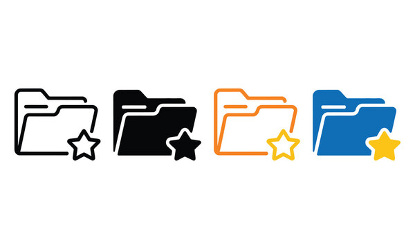 Four folder icons with star symbols in different colors and styles