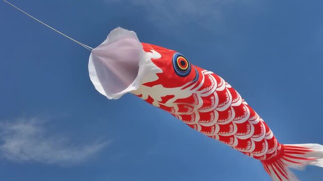 Rows of Koinobori Carp Streamers Across River Slow Motion &ndash; Japanese Children's Day Festival Cinematic Landscape