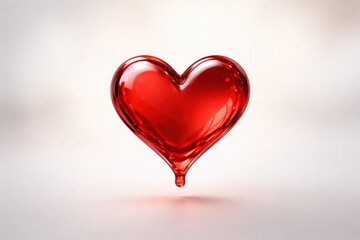 Fototapeta premium Shiny red heart with a drop of liquid falling from its tip