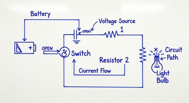 Simple Electrical Circuit Diagram with Components and Labels