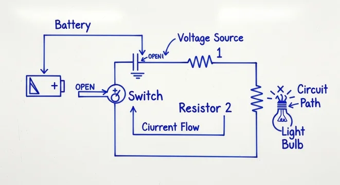 Simple Electrical Circuit Diagram with Components and Labels