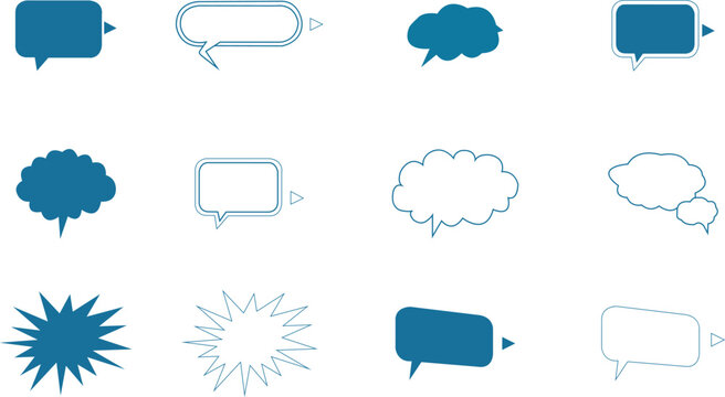 Speech Bubble Set Vector, Comic Chat Bubbles Collection Isolated on White