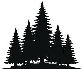 Obraz premium Silhouetted pine trees a minimalist forest landscape in black and white