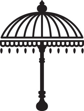 Elegant black parasol icon vintage style sunshade with tassel detail