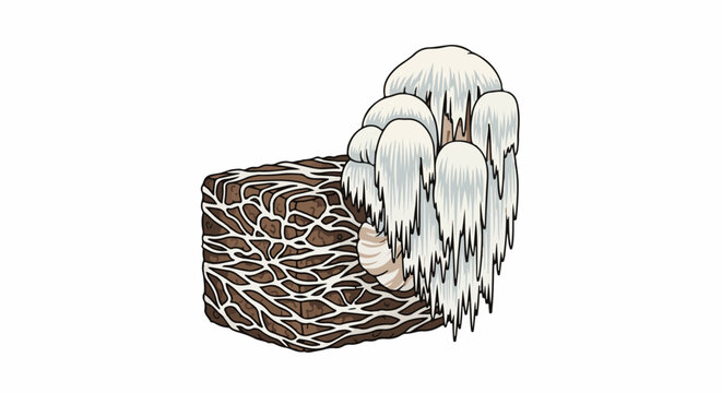 A unique, abstract cube-like object with a textured brown surface and flowing white elements