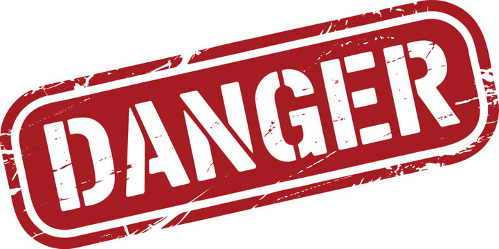 Red grunge danger rectangular stamp warning people about potential hazards and risks