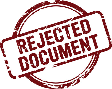 Red grunge rejected document rectangular stamp impression for official refusal and failed applications