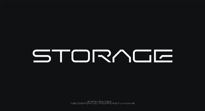 Storage, Modern Sports tech font typography. MINIMAL vector typeface for a company. Minimal gaming fonts for logo design.  