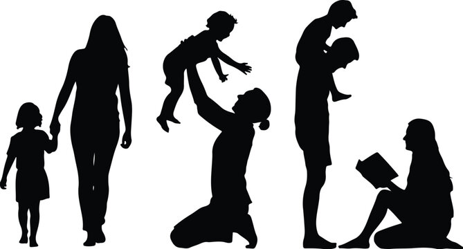 Parents with Kids Silhouette Icon Collection Set Family Parents and Children