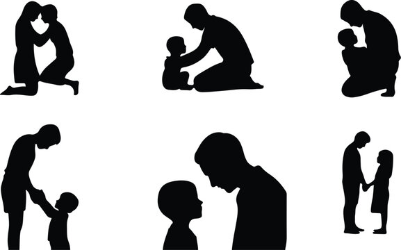 Parents with Kids Silhouette Icon Collection Set Family Parents and Children