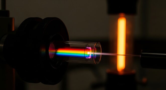 Spectroscope analyzing light spectrum with rainbow colors