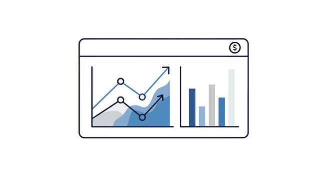 Vector Illustration of Line and Bar Charts in Browser Window