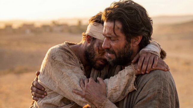 The Good Samaritan Helping an Injured Man on the Road, A Parable of Compassion and Mercy