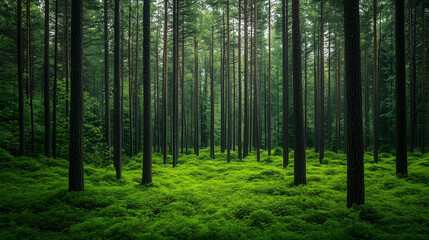 Fototapeta premium Green trees in the forest in summer. Forest