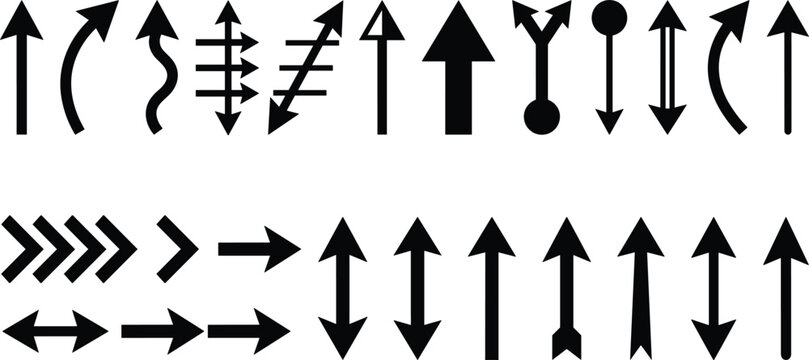Arrow Icon Set with Directional, Curved, Speed, and Multi-Style Arrows for Navigation, UI, and Web Design Projects