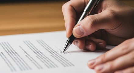 Naklejka premium Person signing important document with elegant pen on paper