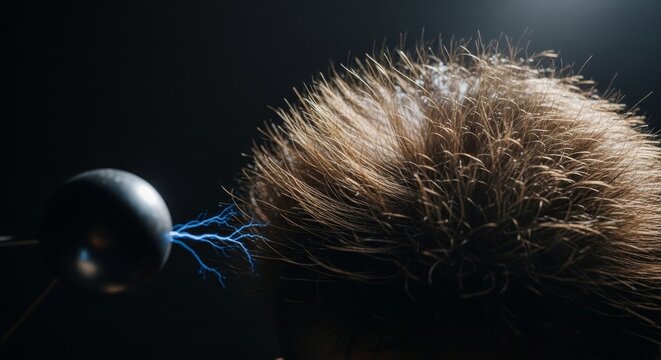 Static Electricity Affects Hair With Blue Spark Discharge