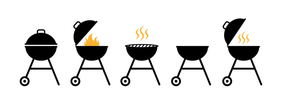 Grill bbq icon vector pictogram fire symbol. Grill barbecue roaster party smoke cook logo icon