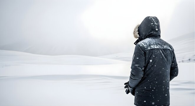 A smiling young woman finds joy in the winter season as she walks through the snow and along the cold beach, embracing the happiness of nature and an active outdoor lifestyle