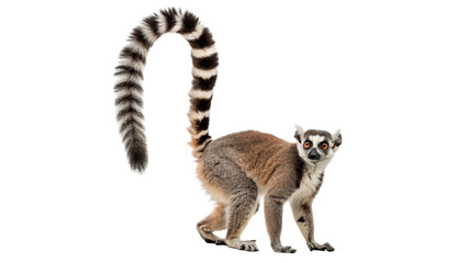 Lemur stands with striped tail in a natural pose isolated on transparent background © Pavel