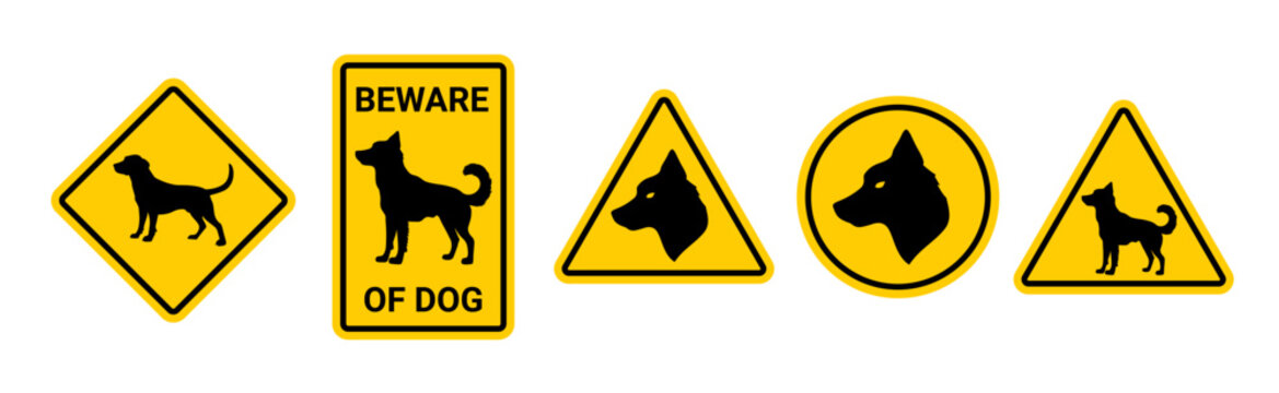 Dog beware sign guard icon. Dog danger forbidden pictogram vector icon caution