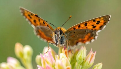 Obraz premium Orange Butterfly on Flower Closeup.