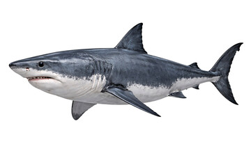 Obraz premium Png isolated transparent white shark swimming in dark water with white belly and grey back