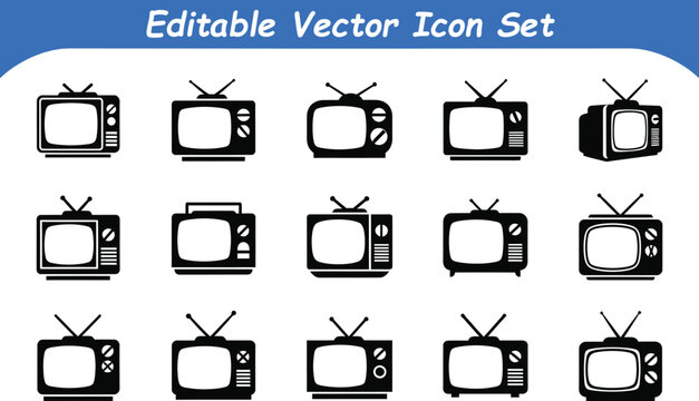 Vintage television icon set editable vector graphics television broadcast