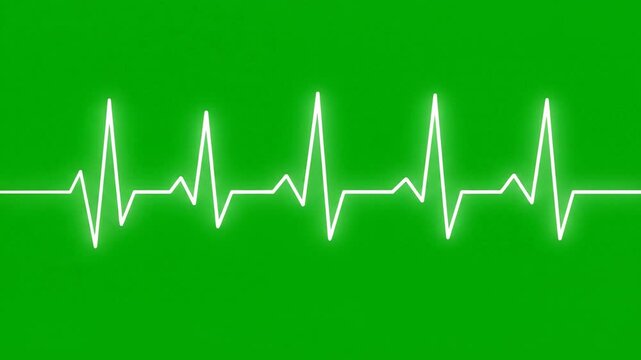 Glowing White EKG Heartbeat Line Monitor on Green Screen