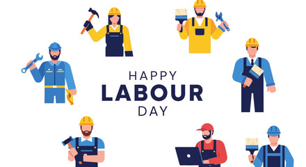 Fototapeta premium Happy Labour Day Celebration with Diverse Group of Professional Workers and Tools